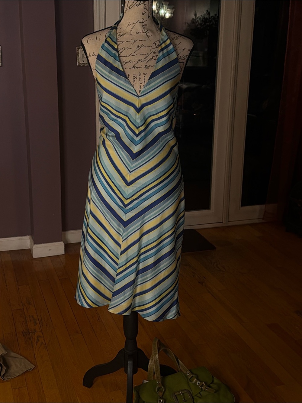Vintage Y2K American Eagle Outfitters halter midi dress in blue, aqua, white and